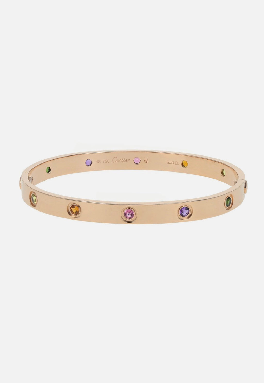Cartier Love 18k Rose Gold Multi Gemstone Bangle Bracelet Size 18
