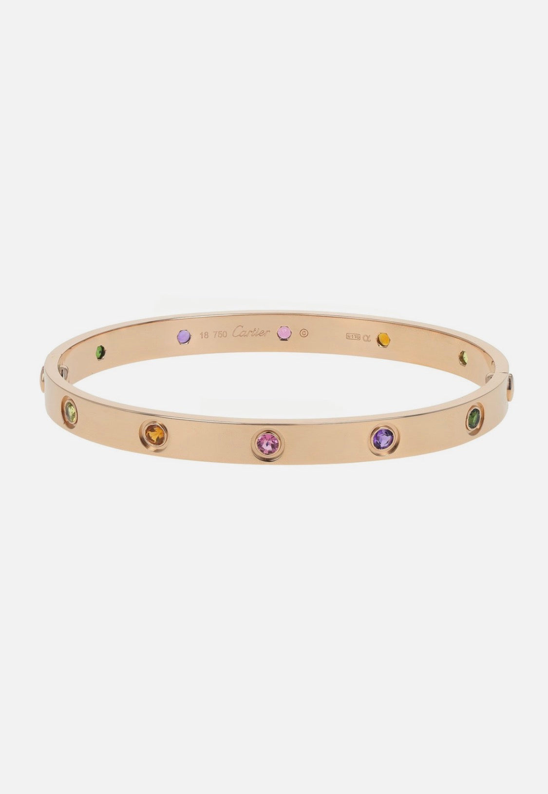 Cartier Love 18k Rose Gold Multi Gemstone Bangle Bracelet Size 18