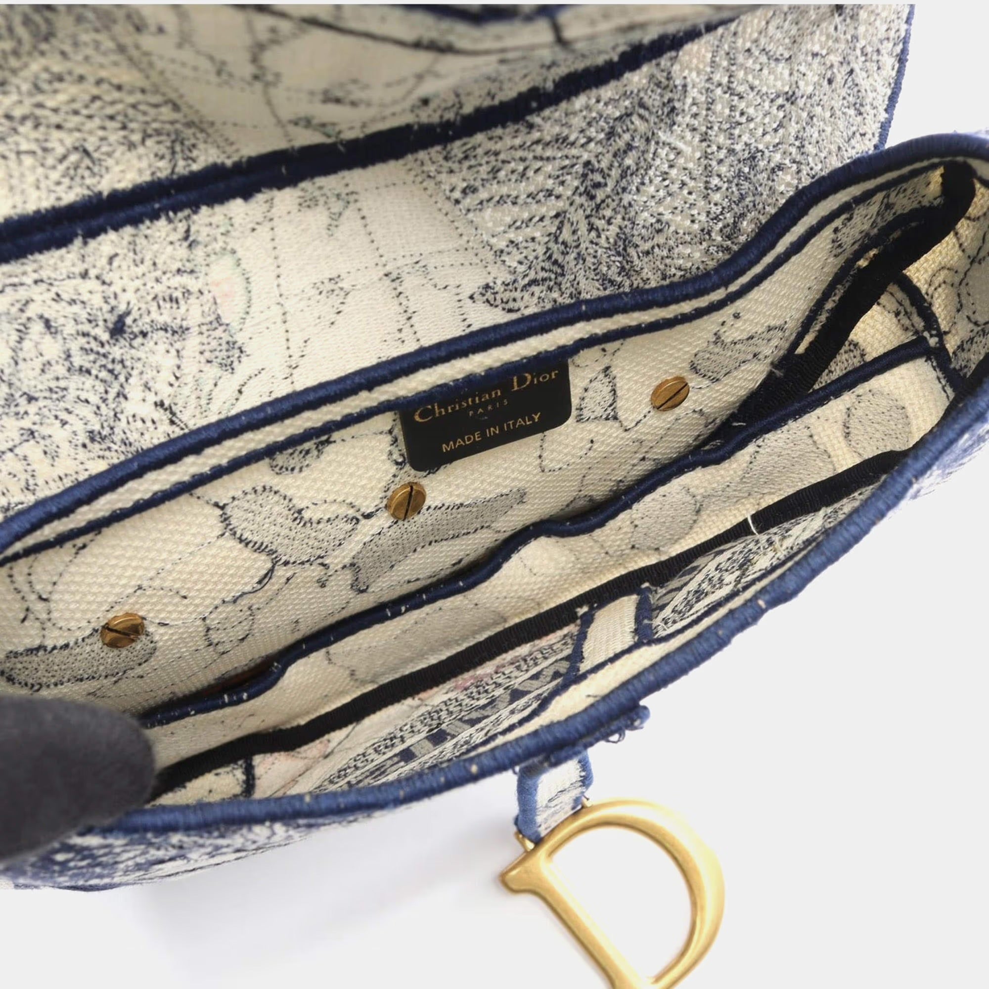 Dior Saddle Around the World Embroidered Medium Blue Multicolor Canvas Shoulder Bag