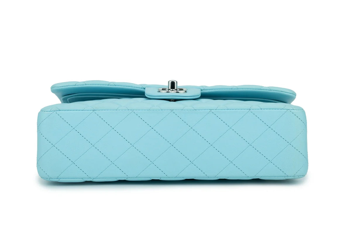 Chanel Medium Classic Flap Lambskin Neon Blue Silver Hardware