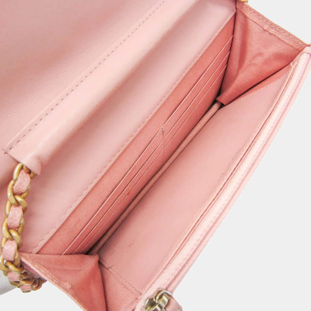 Chanel Boy Wallet On Chain Pink Grained Calfskin Leather Crossbody Bag