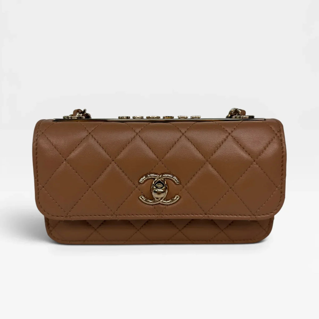 CHANEL TRENDY WALLET ON CHAIN IN BEIGE LAMBSKIN WITH GOLD HARDWARE