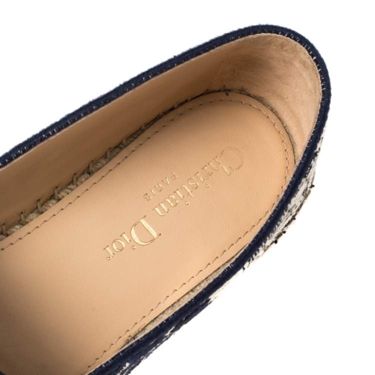 Dior Blue/Beige Cotton Fabric Granville Espadrille Flats Size 39