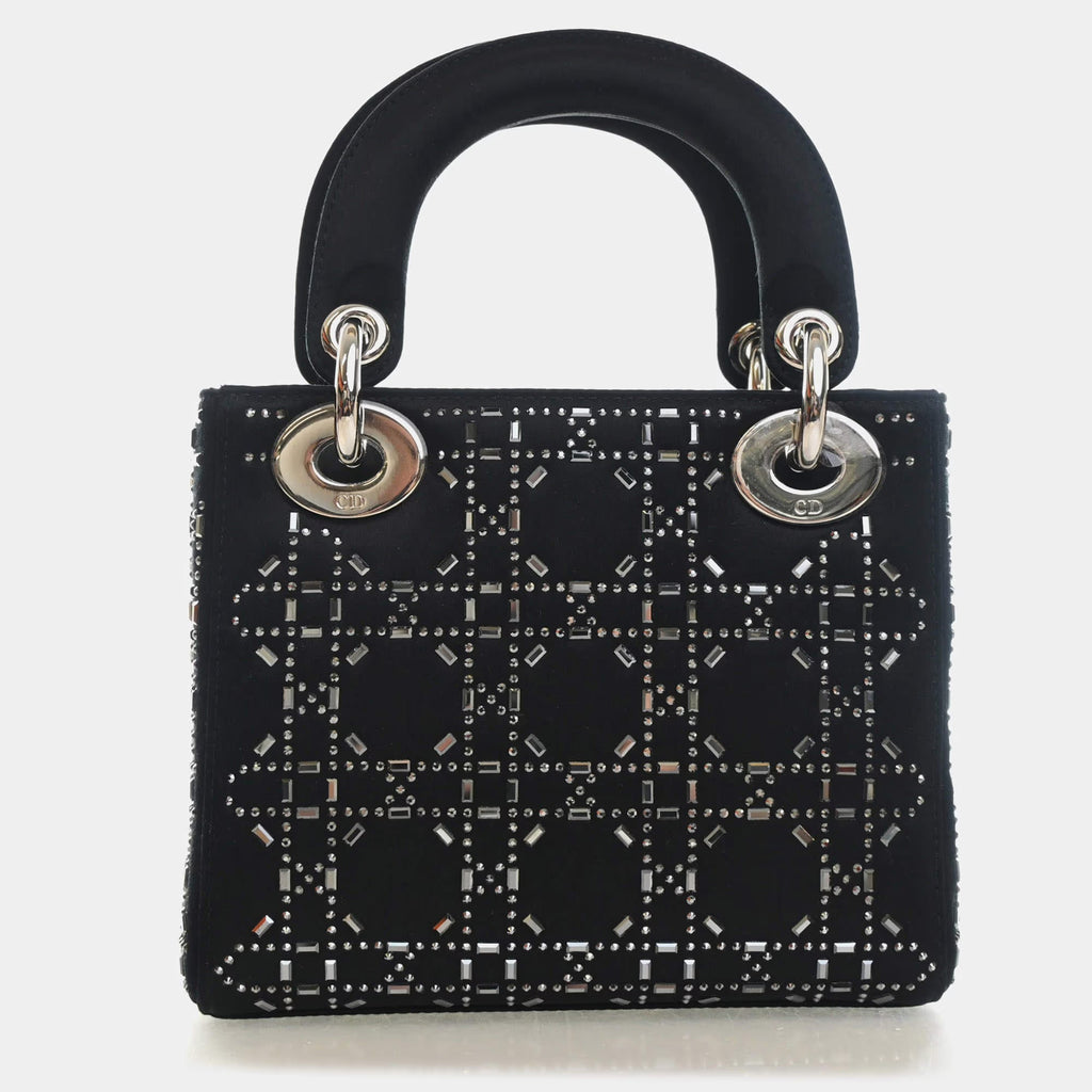 Christian Dior Mini Lady Dior Black Strass Satin Top Handle Bag
