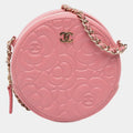 Chanel Pink CC Embossed Caviar Camellia Round Clutch With Chain