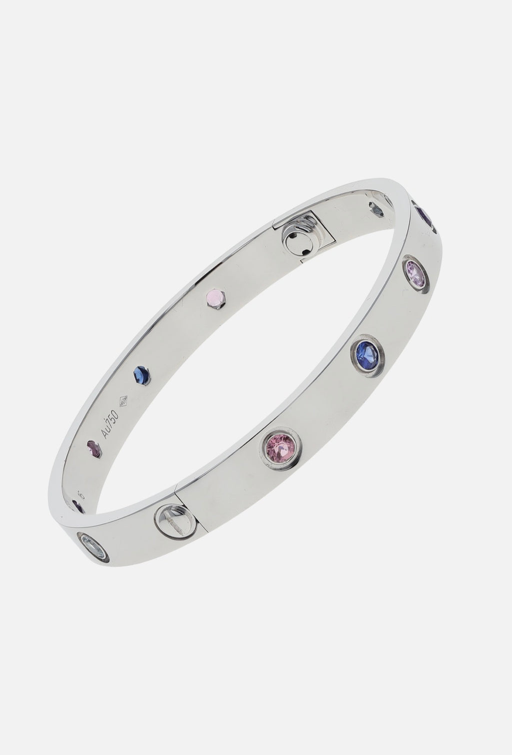Cartier Love 18k White Gold Multi Gemstone Size 16 Bangle Bracelet