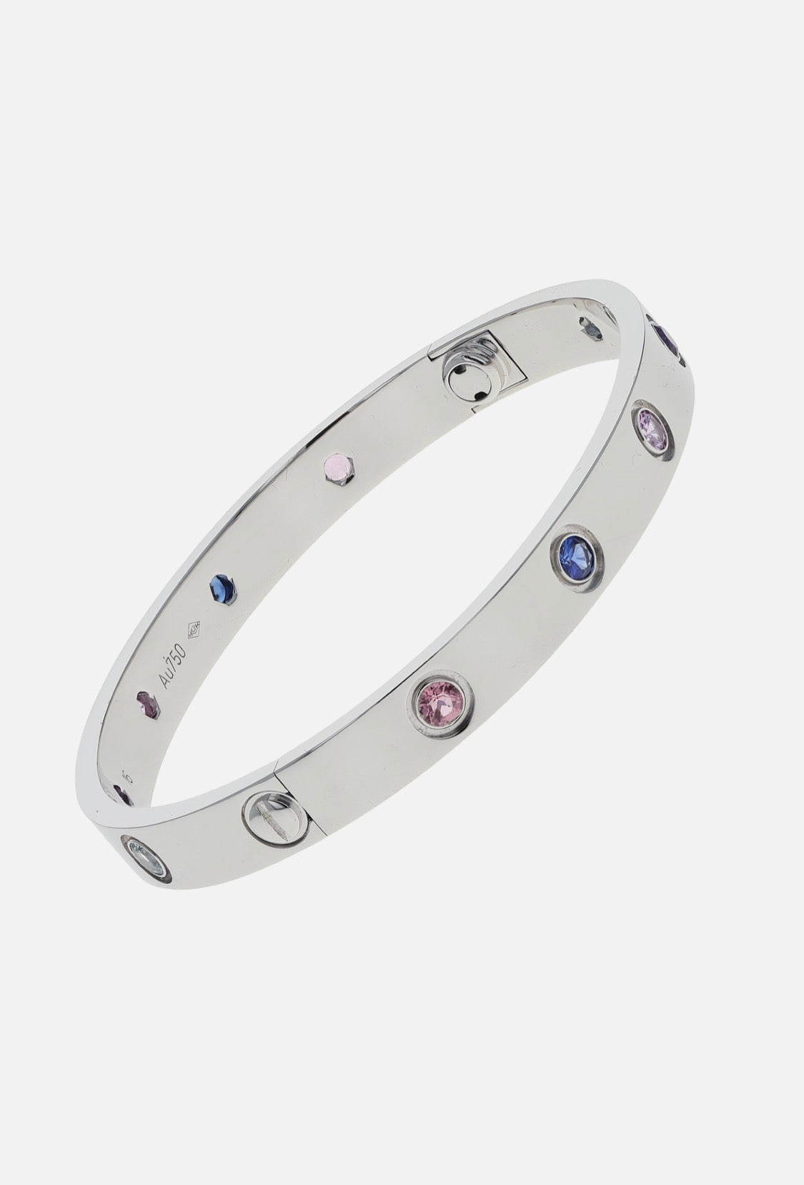Cartier Love 18k White Gold Multi Gemstone Size 16 Bangle Bracelet