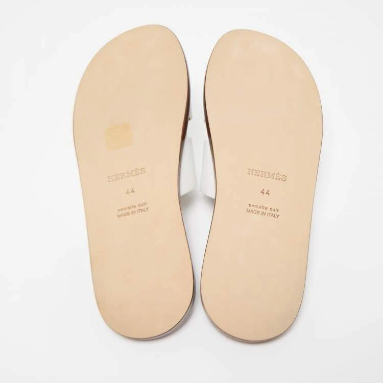 Hermes White Leather Oran Flat Sandals Size 44