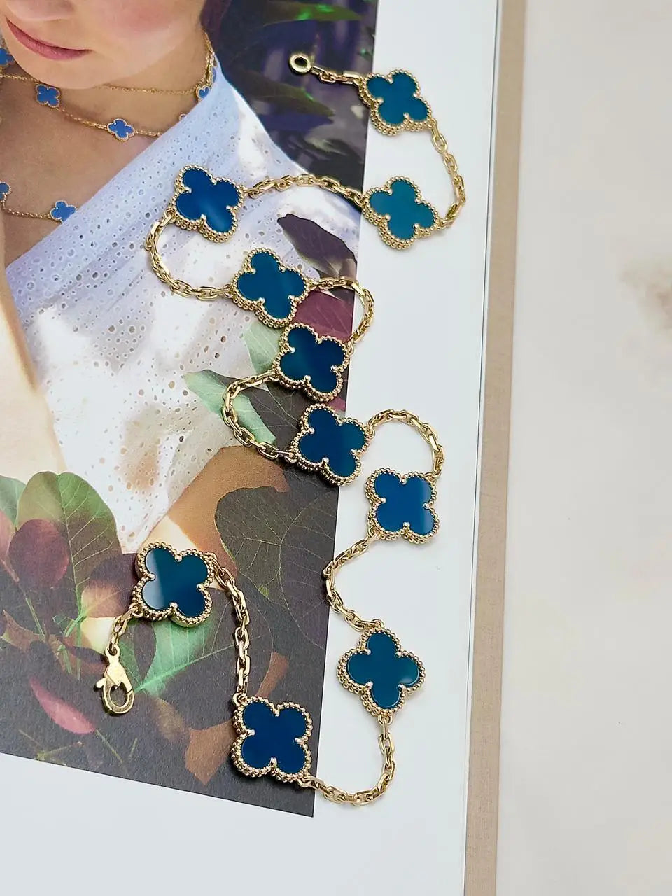 Van Cleef And Arpels Vintage Alhambra Necklace 10 Motifs Blue Agate