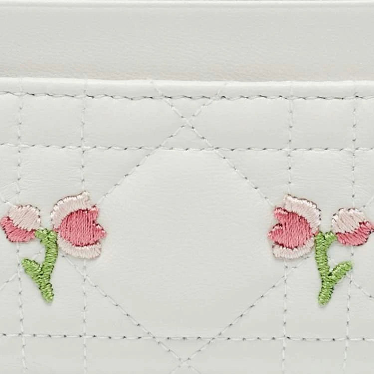 Dior Lady Dior Freesia White Cannage Leather Card Holder