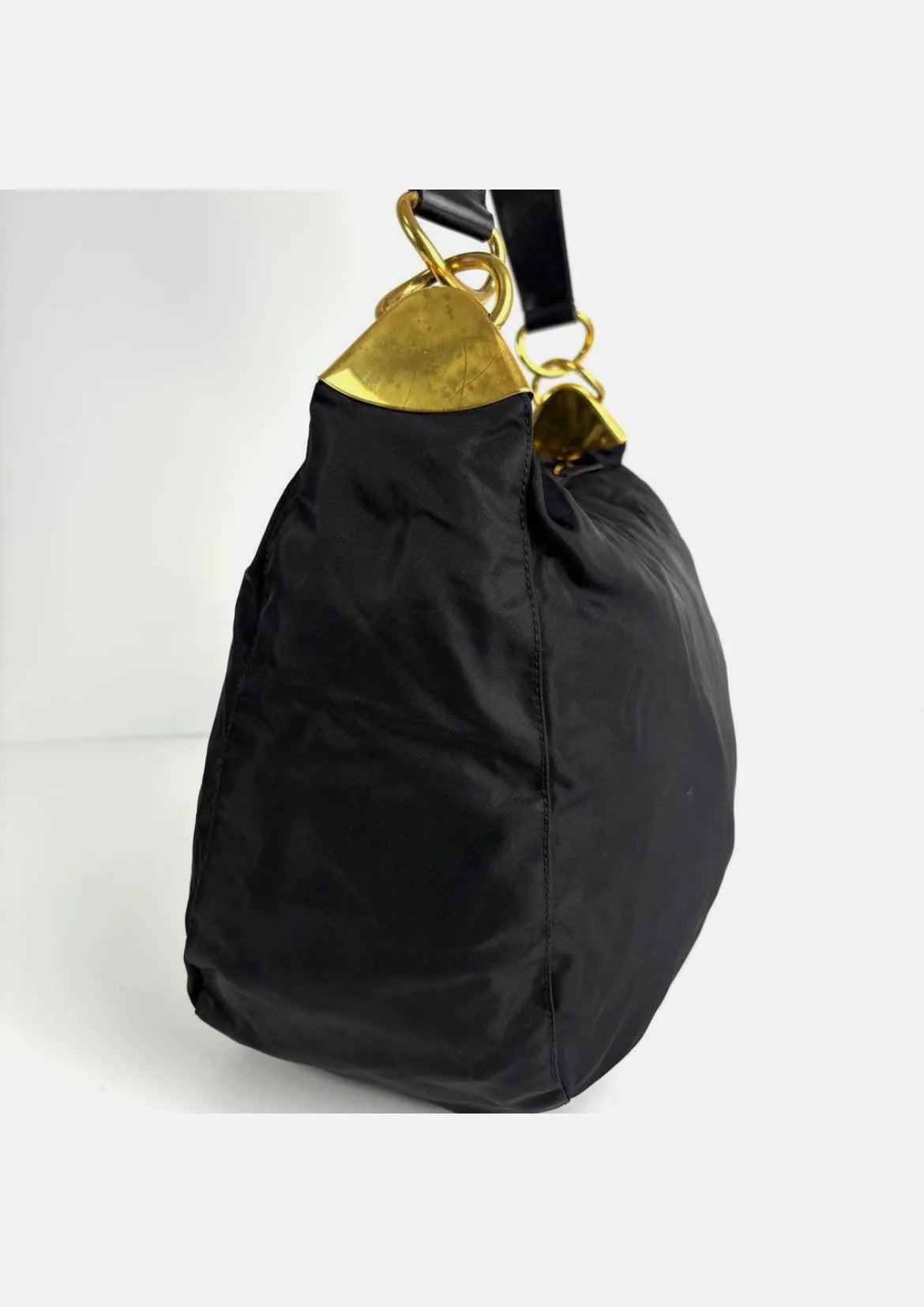 Prada Triangle Hobo Shoulder Bag Nylon Leather Black