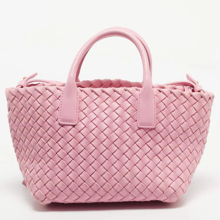 Bottega Veneta Cabat Mini Pink Intrecciato Leather Tote