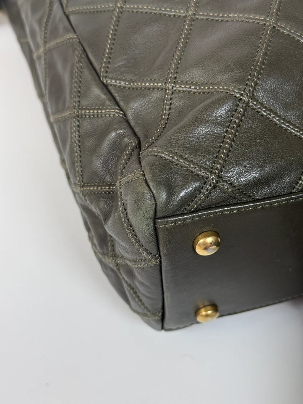 CHANEL DARK GREEN LAMBSKIN LEATHER TOTE BAG WITH GOLD HARDWARE