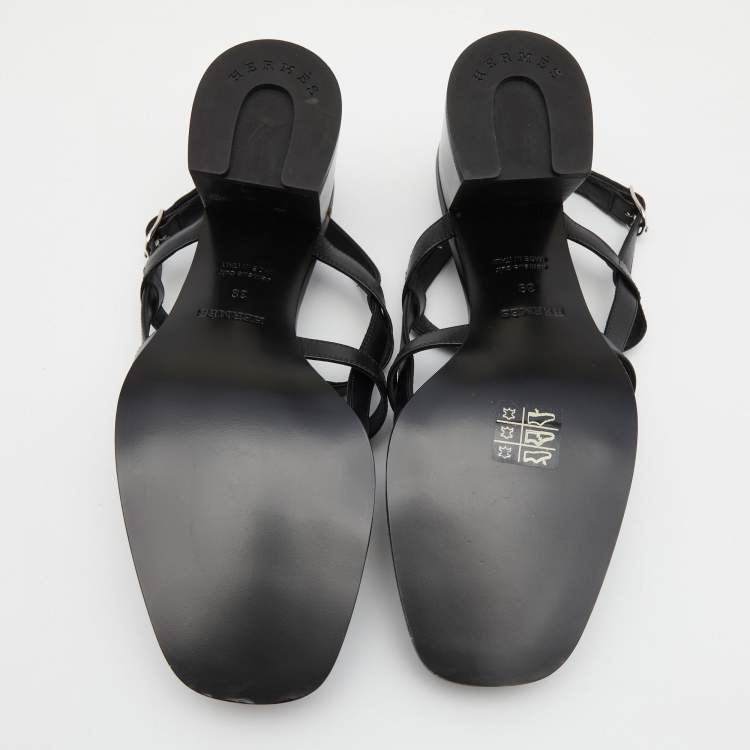 Hermès Black Leather Eve Sandals Size 39