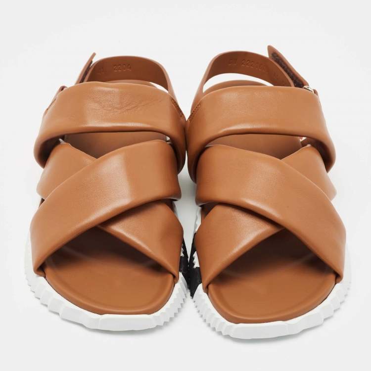 Hermes Brown Leather Electric Slingback Sandals Size 41