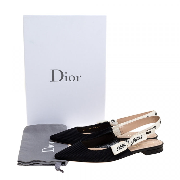 Dior Black Fabric J’adior Slingback Flats Sandals Size 37