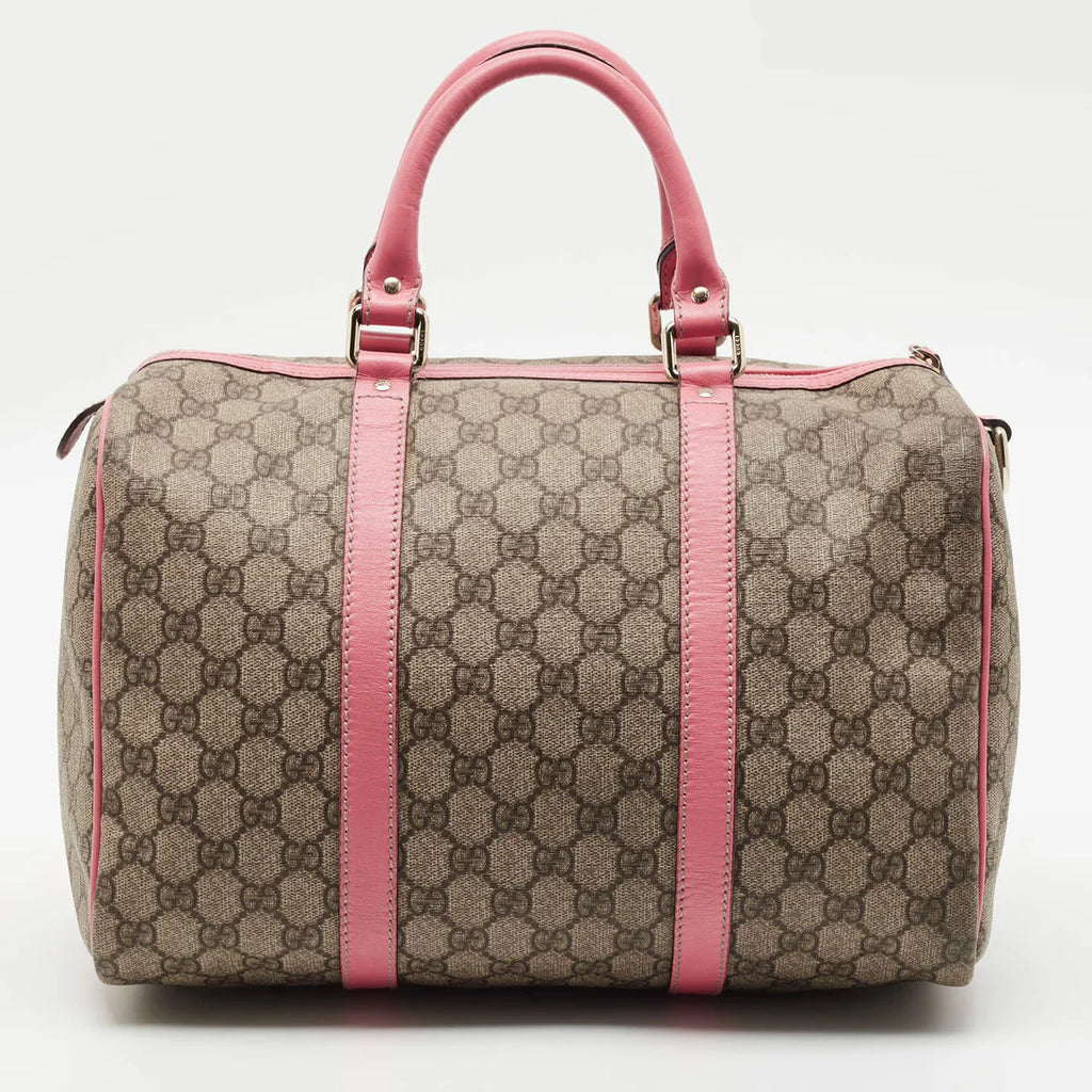 Gucci Joy Medium Pink/Beige GG Supreme Canvas and Leather Boston Bag