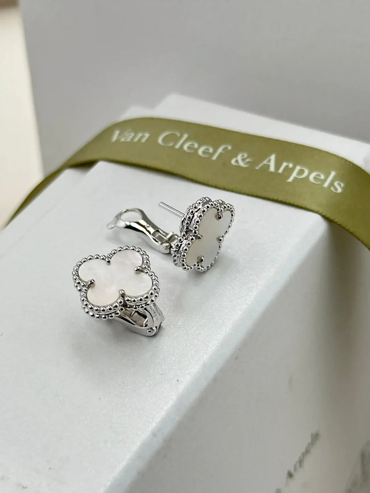 Van Cleef And Arpels Vintage Alhambra Earrings White Mother Of Pearl