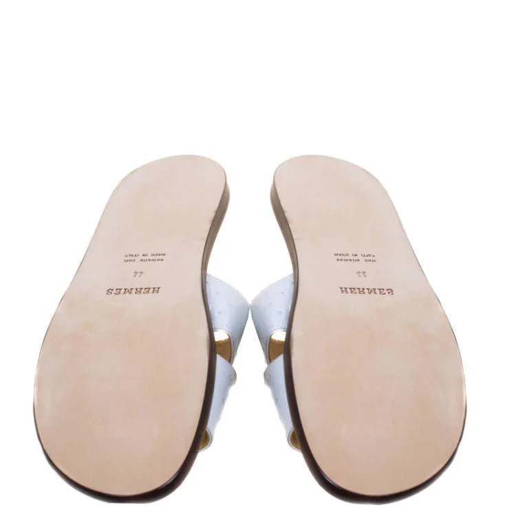 Hermes White Ostrich Izmir Sandals Size 44