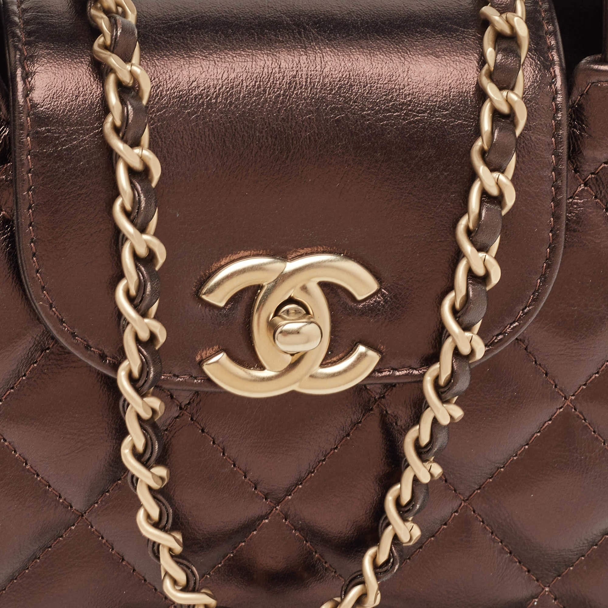 Chanel Kelly Nano Metallic Brown Quilted Leather Shoulder Bag