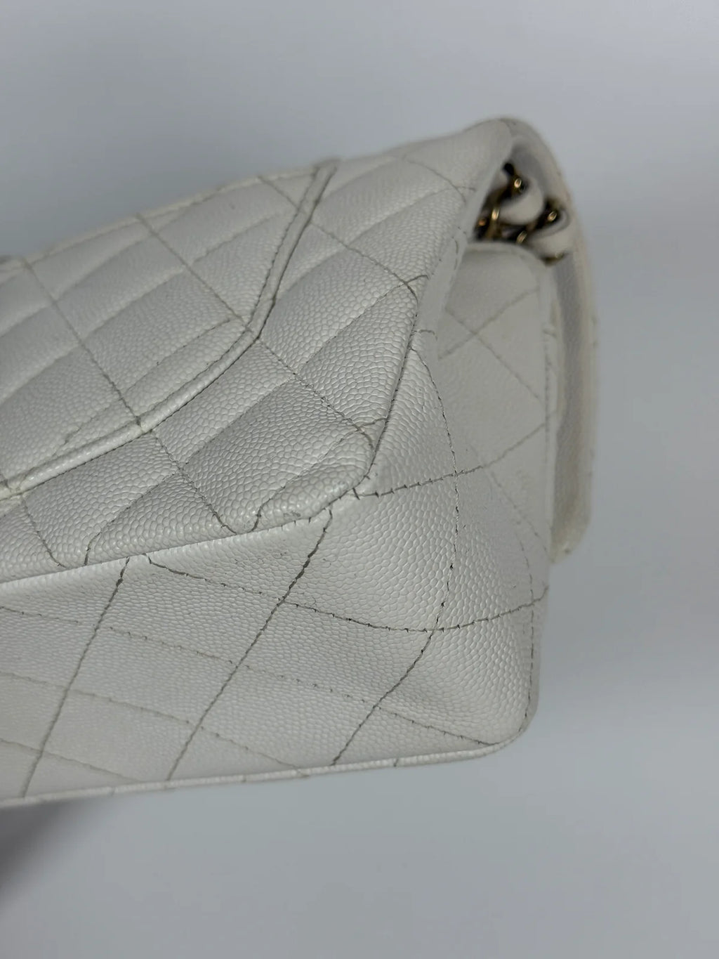 CHANEL SMALL CLASSIC DOUBLE FLAP IN WHITE CAVIAR LEATHER WITH GOLD HARDWARE