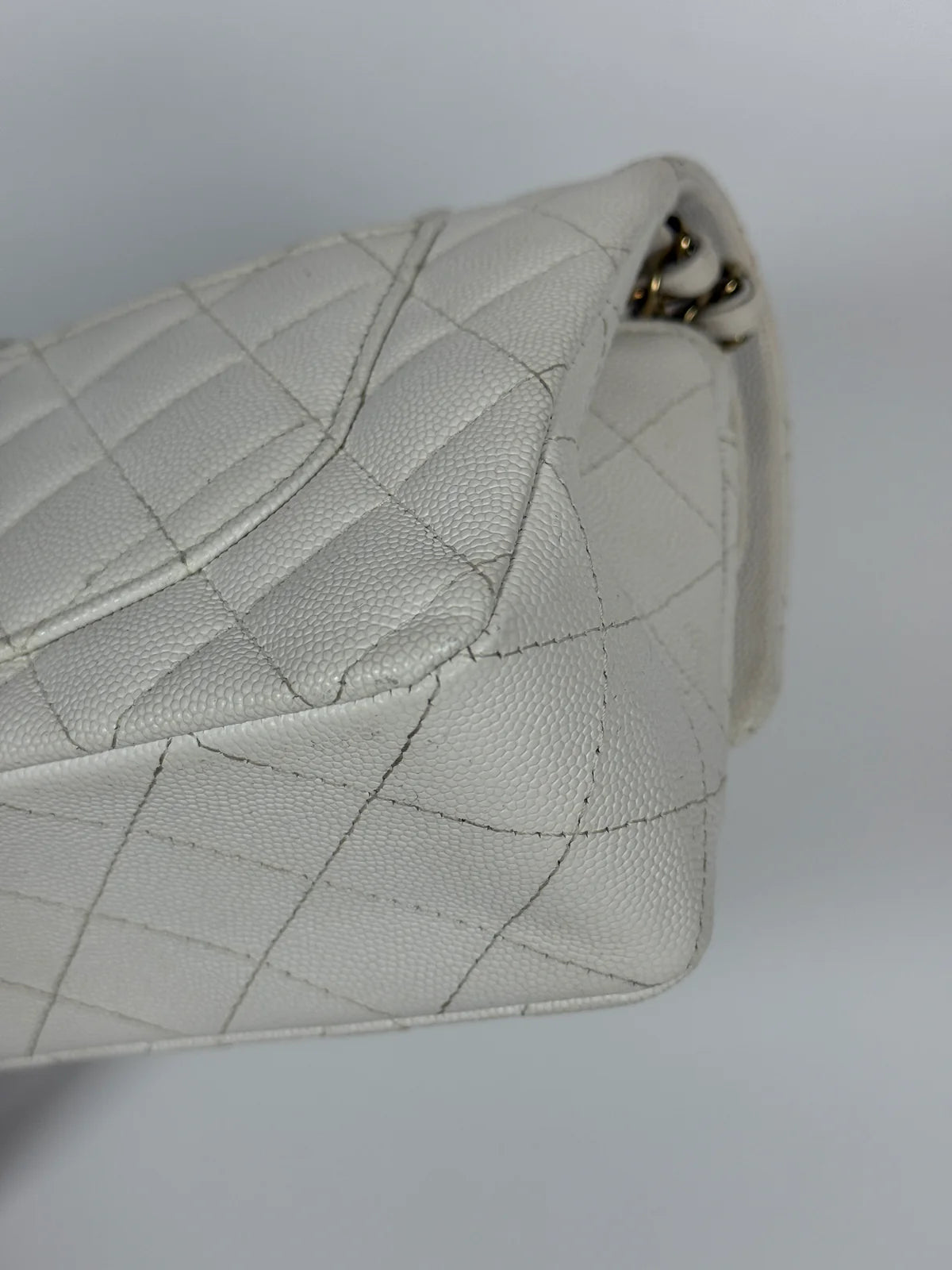 CHANEL SMALL CLASSIC DOUBLE FLAP IN WHITE CAVIAR LEATHER WITH GOLD HARDWARE