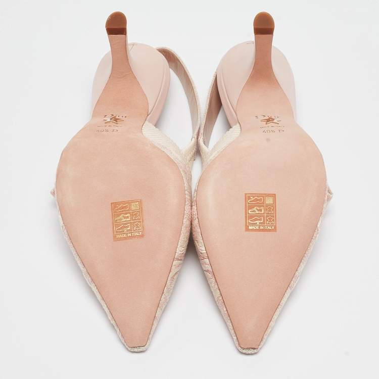 Dior Light Pink Embroidered Canvas J'Adior Slingback Pumps Size 40.5