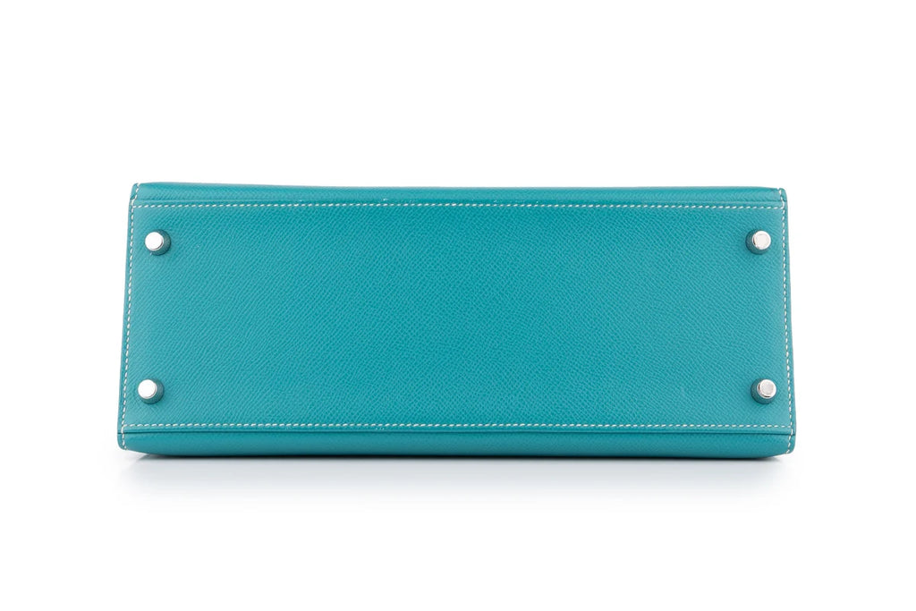 Hermès Kelly 28 HSS Epsom Blue Paon Verso Gris Perle PHW
