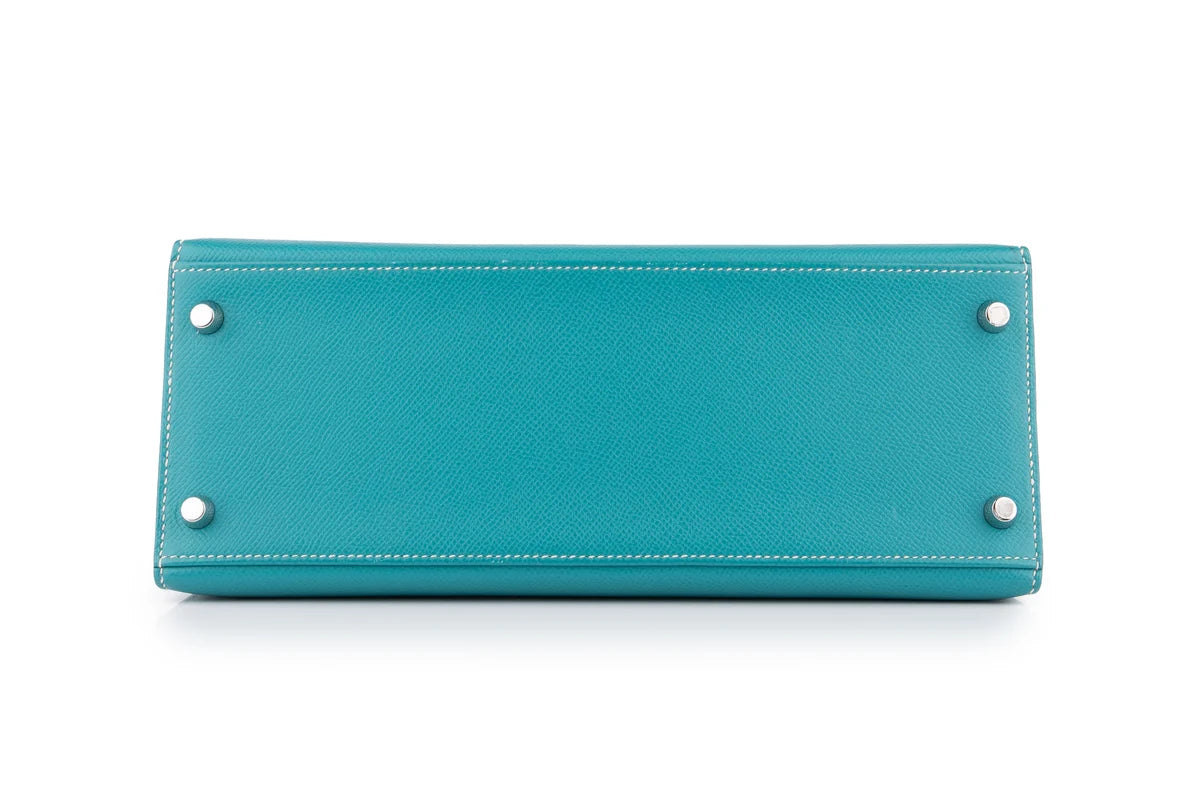 Hermès Kelly 28 HSS Epsom Blue Paon Verso Gris Perle PHW