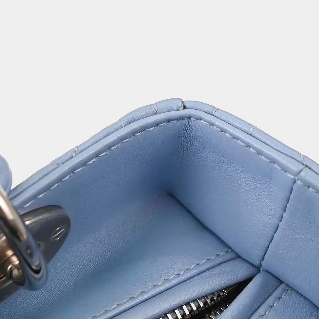 Christian Dior Lady Dior Medium Blue Lambskin Top Handle Bag
