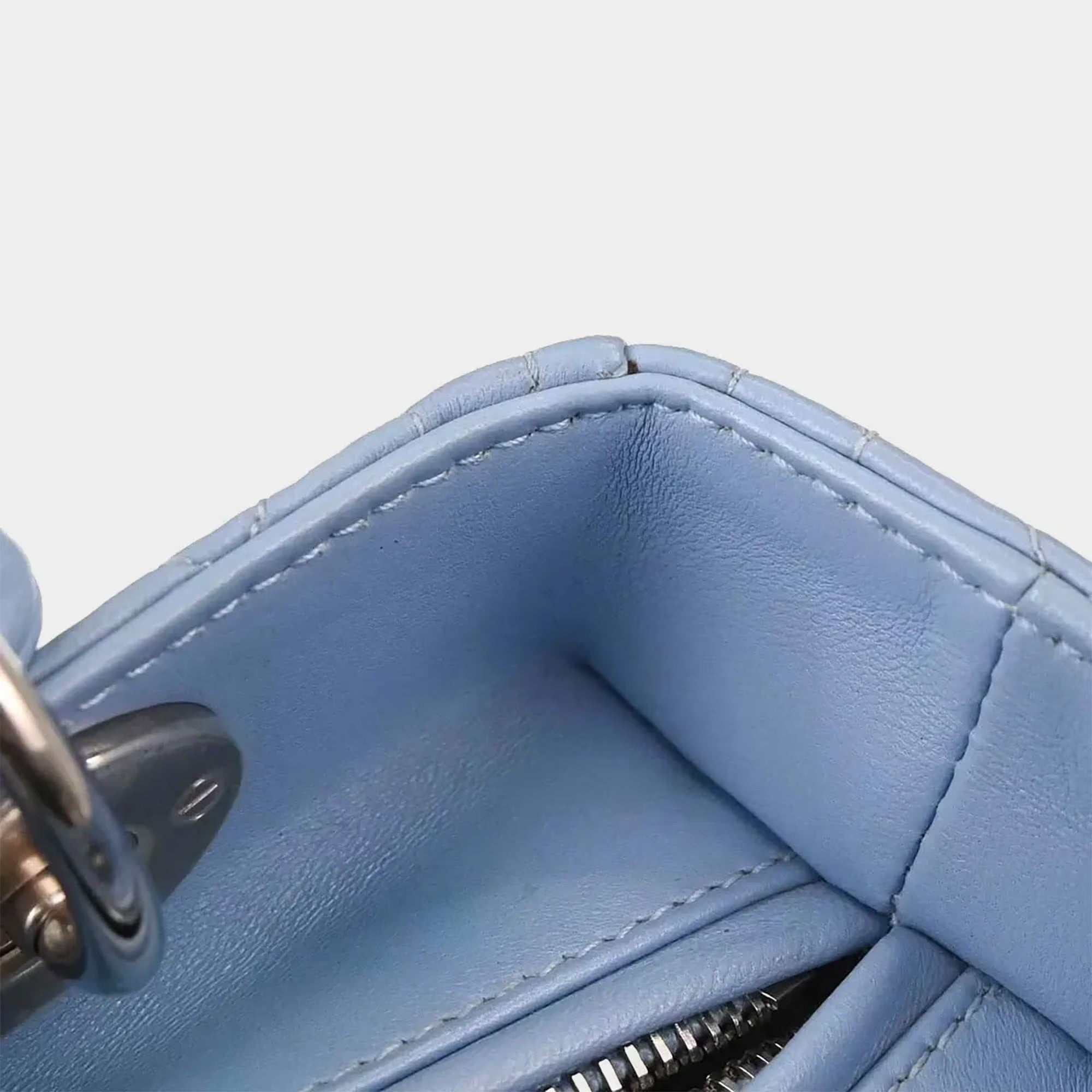 Christian Dior Lady Dior Medium Blue Lambskin Top Handle Bag