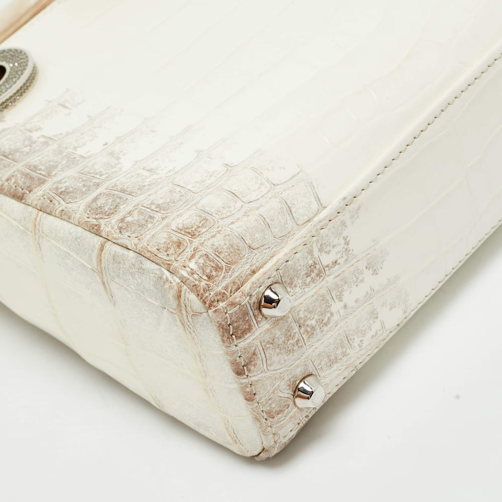 Dior Lady Dior Crystal Mini Off White Himalayan Crocodile Tote