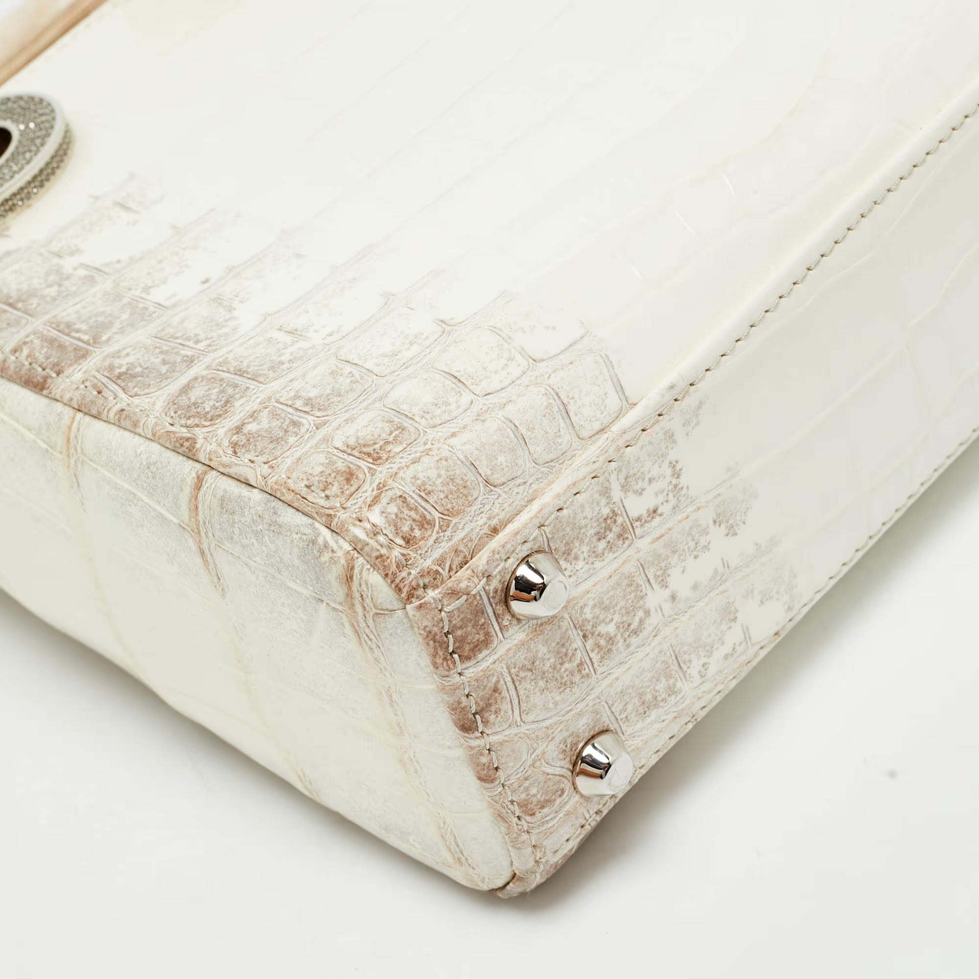 Dior Lady Dior Crystal Mini Off White Himalayan Crocodile Tote