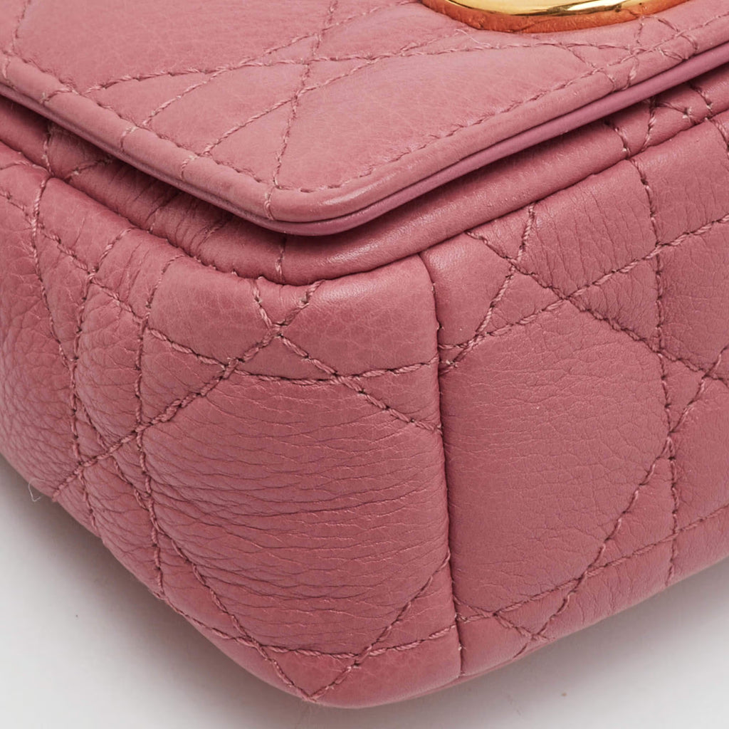 Dior Caro Micro Pink Cannage Leather Crossbody Bag