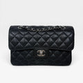 CHANEL SMALL CLASSIC DOUBLE FLAP IN BLACK CAVIAR LEATHER WITH SILVER HARDWARE