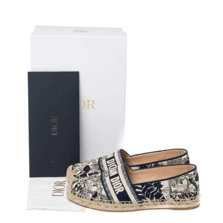Dior Blue/Beige Cotton Fabric Granville Espadrille Flats Size 39