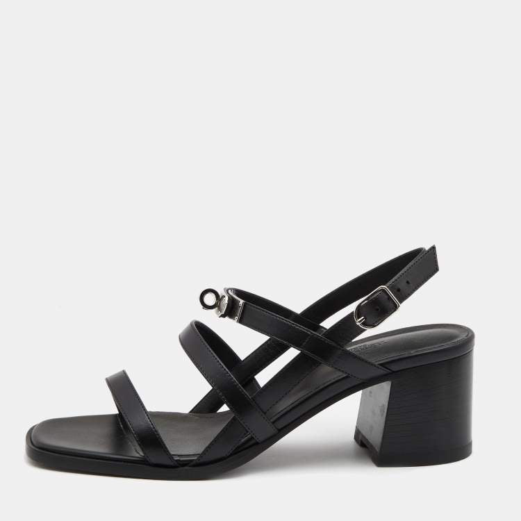 Hermès Black Leather Eve Sandals Size 39