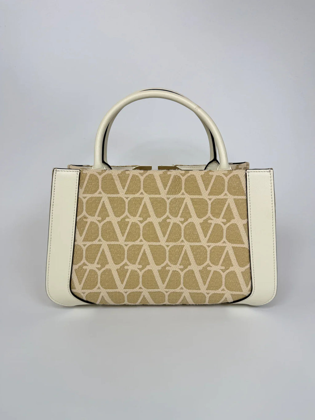 VALENTINO GARAVANI CANVAS TOTE IN BEIGE CANVAS AND LEATHER WITH GOLD HARDWARE