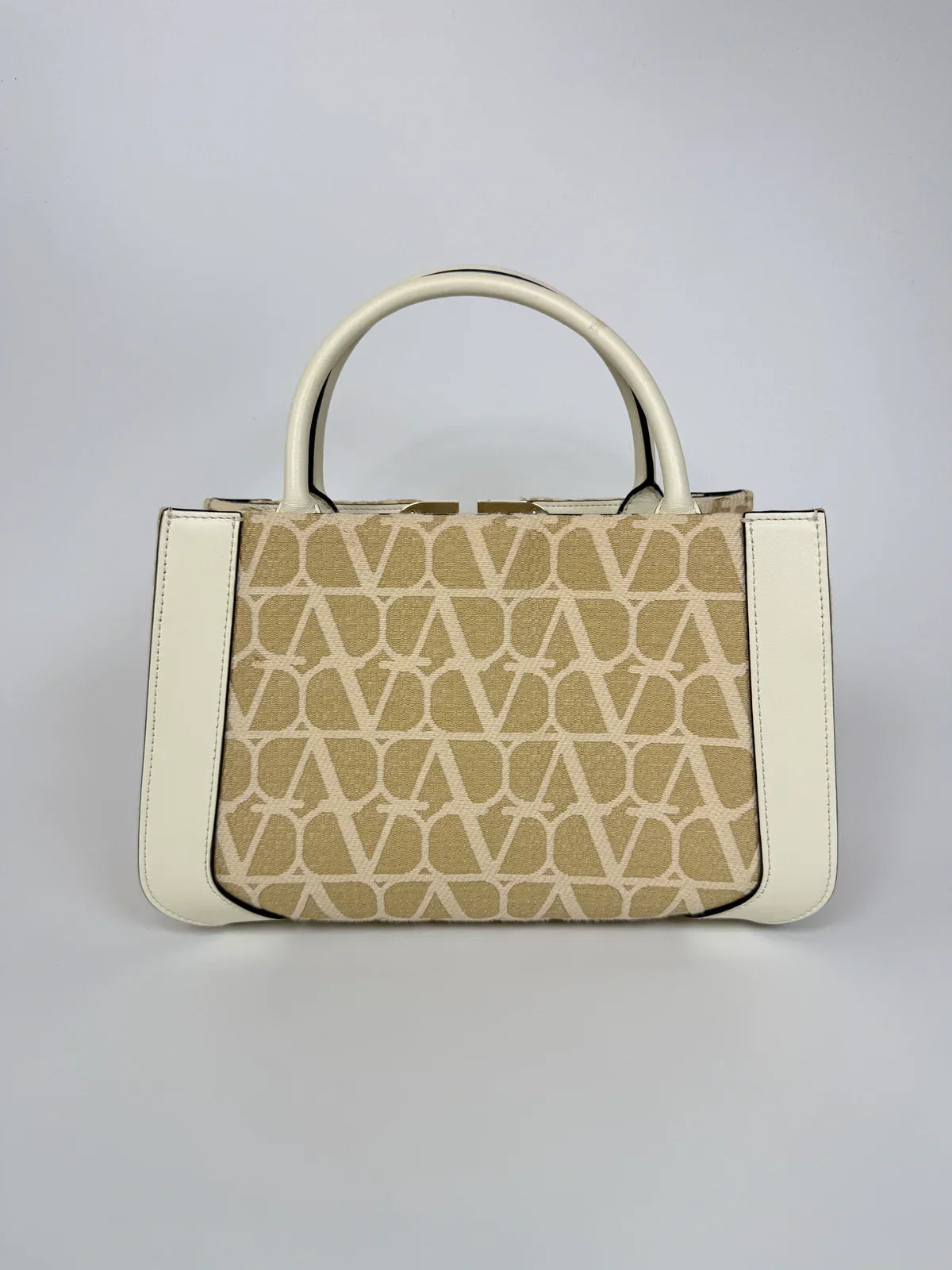 VALENTINO GARAVANI CANVAS TOTE IN BEIGE CANVAS AND LEATHER WITH GOLD HARDWARE