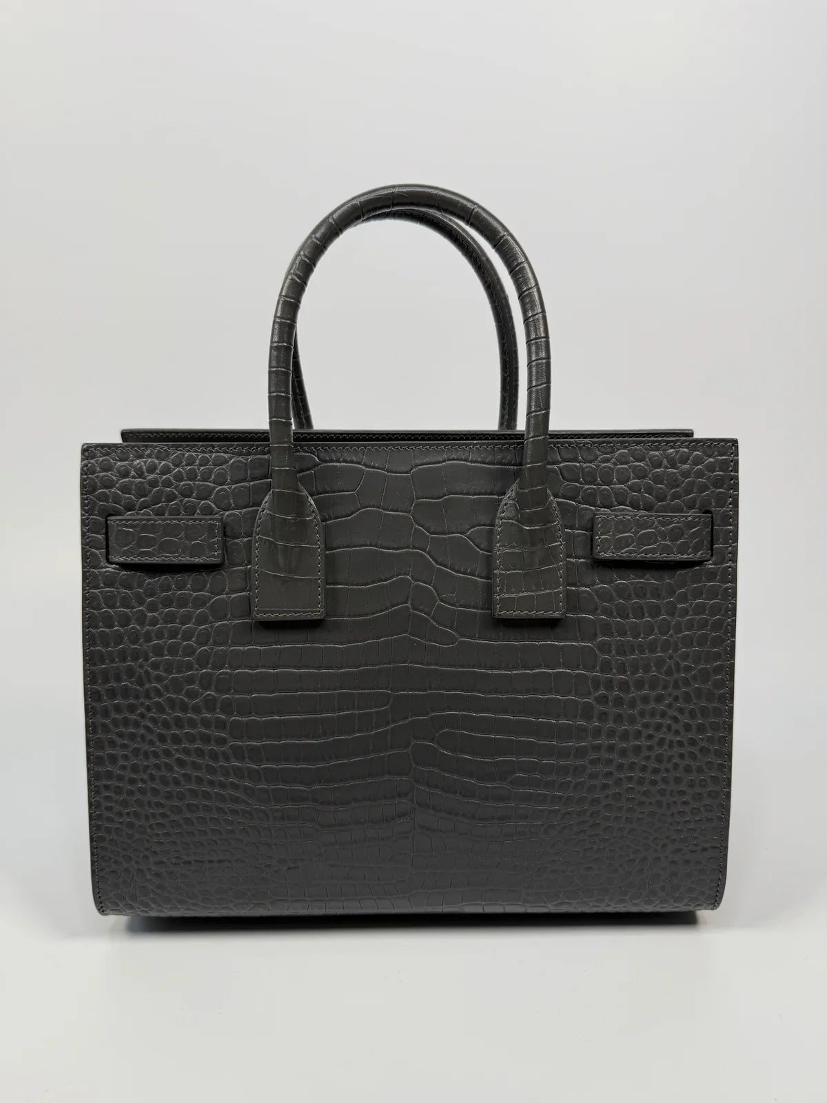 SAINT LAURENT SMALL SAC DE JOUR IN GREY CROC EMBOSSED LEATHER WITH SILVER HARDWARE