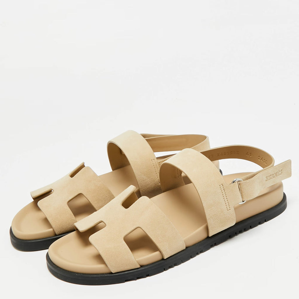Hermes Genius Size 39 Beige Suede Flat Sandals