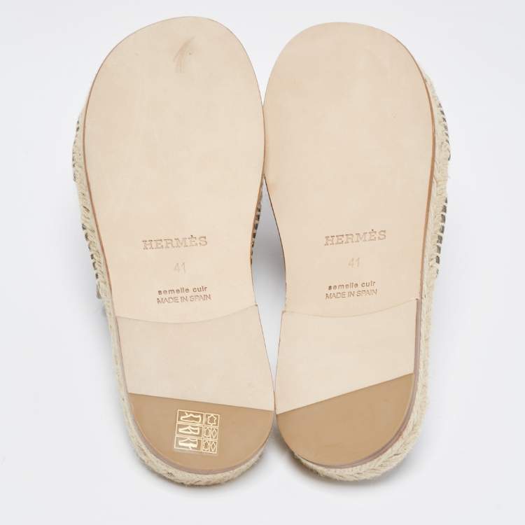 Hermes Brown Suede Antigua Flat Slides Size 41