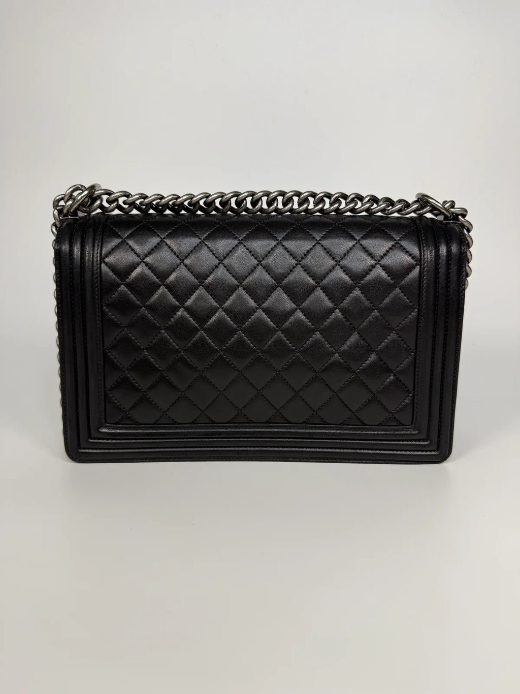 CHANEL BLACK LAMBSKIN LEATHER LARGE BOY BAG WITH RHW