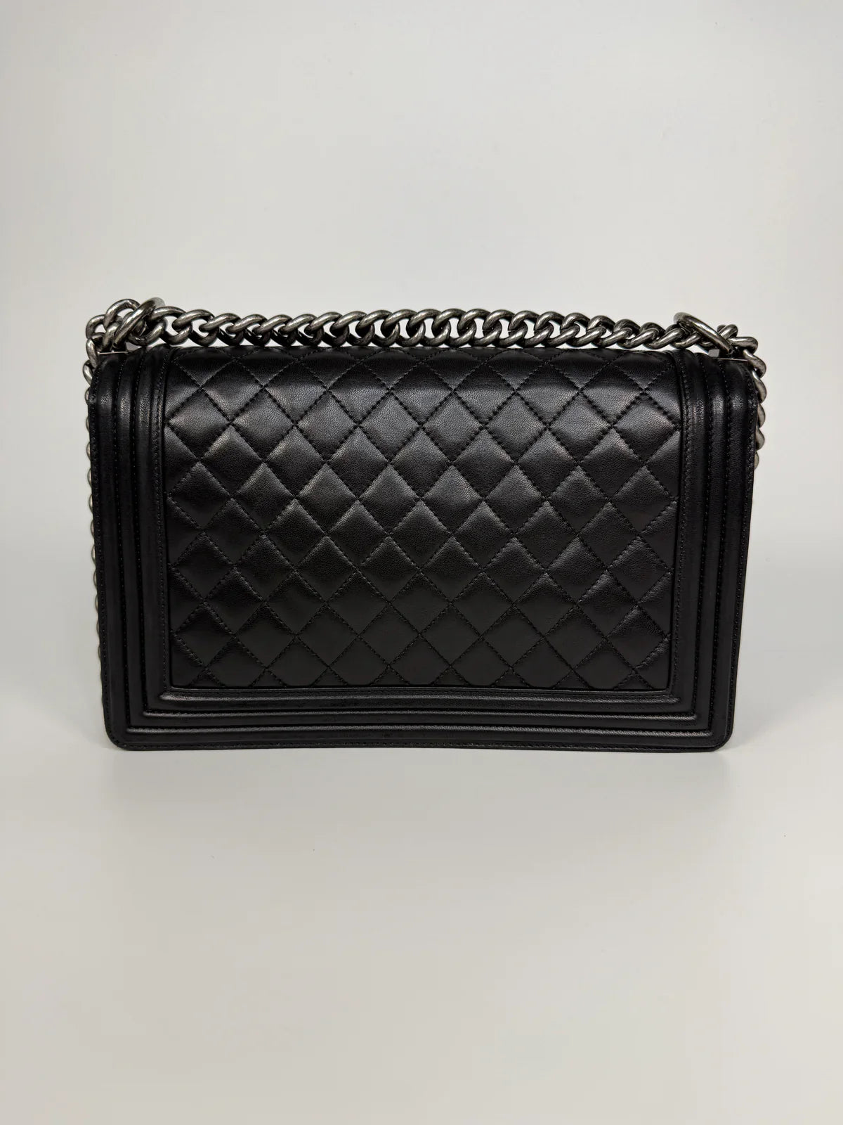 CHANEL BLACK LAMBSKIN LEATHER LARGE BOY BAG WITH RHW