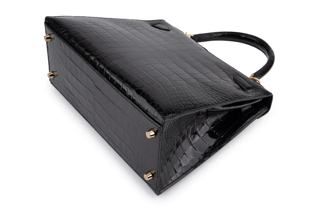 Hermès Kelly 28 Shiny Alligator Mississippiensis Noir GHW