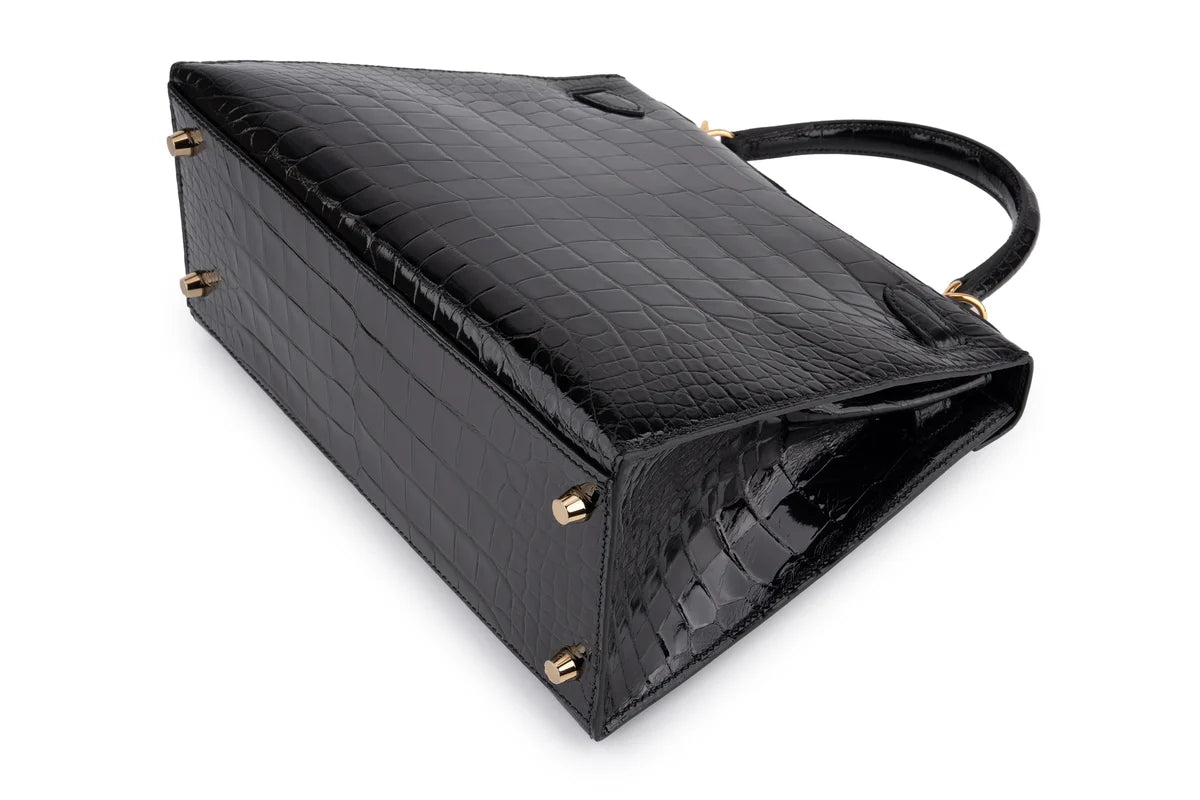 Hermès Kelly 28 Shiny Alligator Mississippiensis Noir GHW