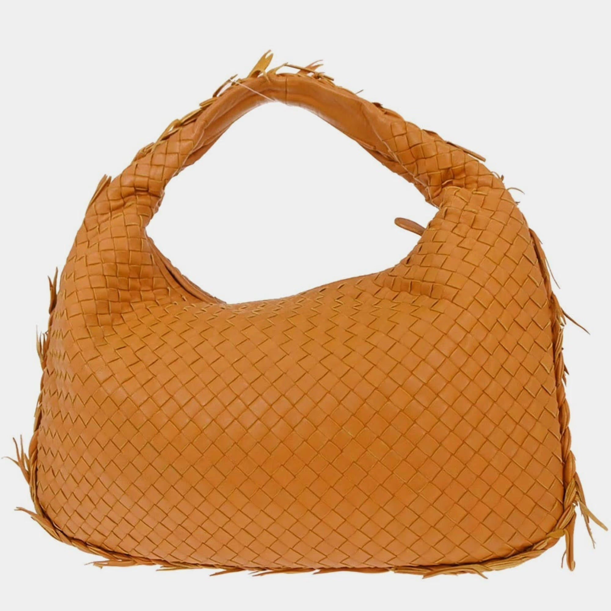Bottega Veneta Orange Leather Intrecciato Hobo Handbag