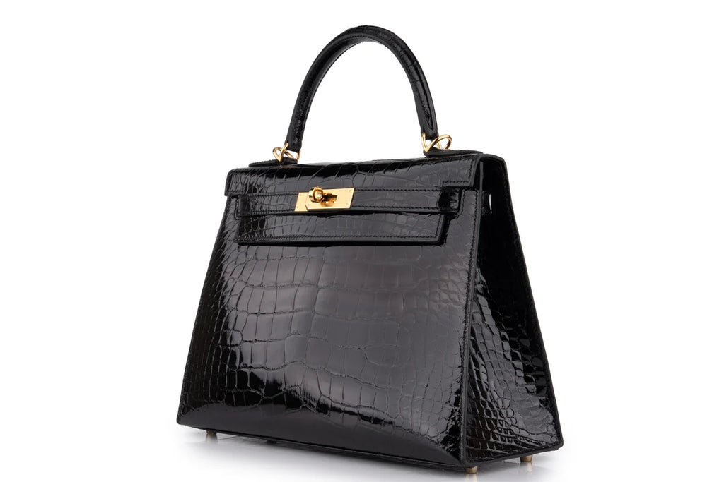 Hermès Kelly 28 Shiny Alligator Mississippiensis Noir GHW