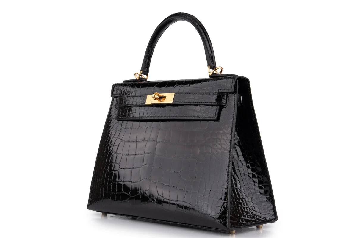 Hermès Kelly 28 Shiny Alligator Mississippiensis Noir GHW