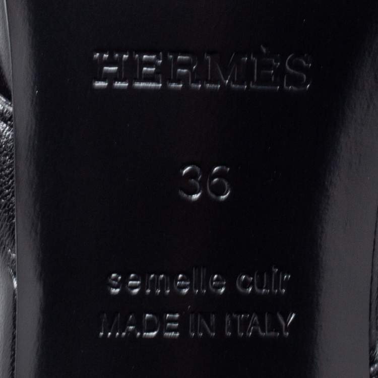 Hermes Black Leather Bikini Slide Sandals Size 36